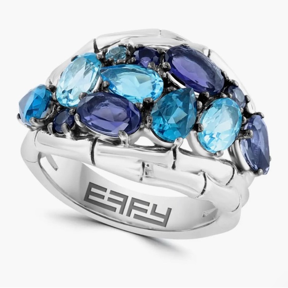 Effy Jewelry - Sterling Silver Iolite & Blue Topaz Cluster Ring. Bamboo styling on silver. 7